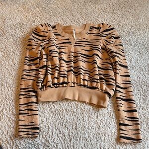 FP Movement by Free People Tan and Black Striped Sweatshirt